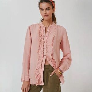 Anthropologie Pilcro linen blend Ruffled Placket Shirt peach S
